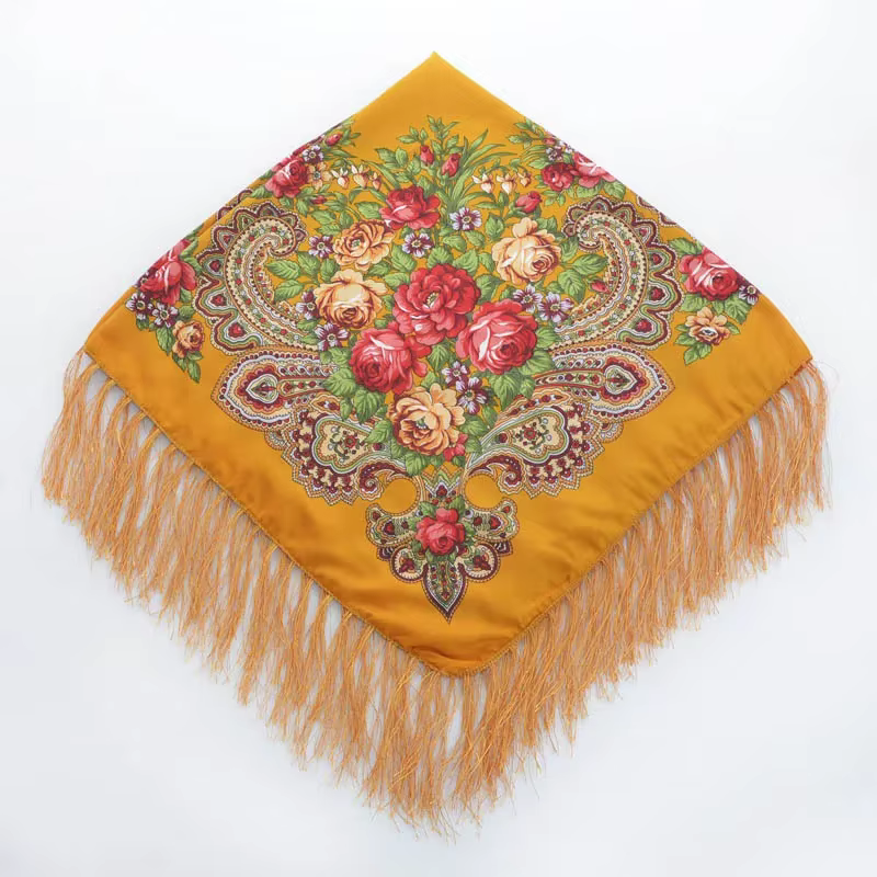Rétro bohème écharpe florale femme luxe National vent frangé foulards carrés Hijab Babushka tête env