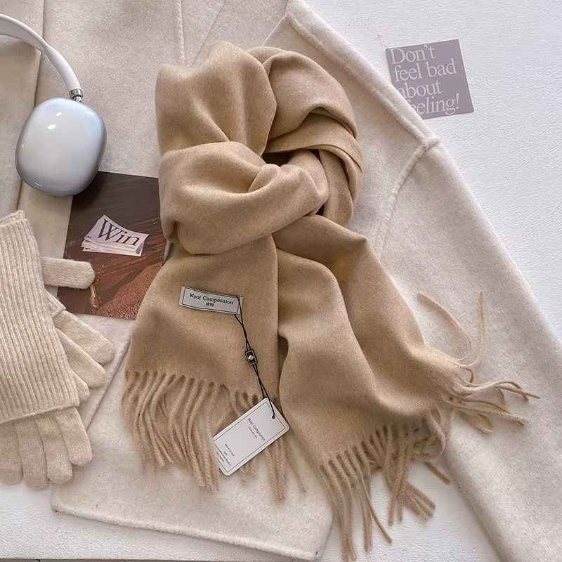 Foulard en laine pour femme, Long et chaud, en cachemire, Hijab, solide, châle enveloppant, Pashmina