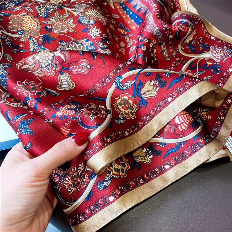 Foulard de luxe femmes printemps imprimé 100% foulards en soie véritable enveloppement châle carré bandana dame nouveau