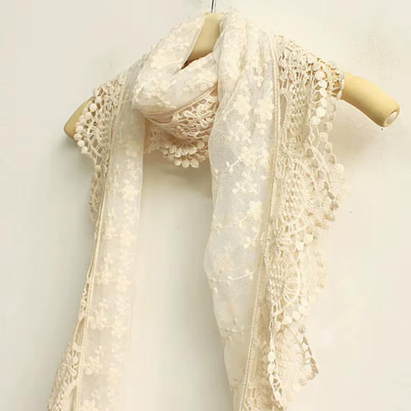 Nouveau élégant femmes longue écharpe broderie florale Crochet maille dentelle garniture châle foulards mode Lolita