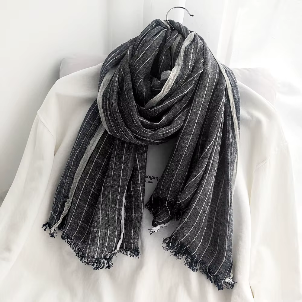 Écharpe en Coton et Lin à Rayures pour Homme