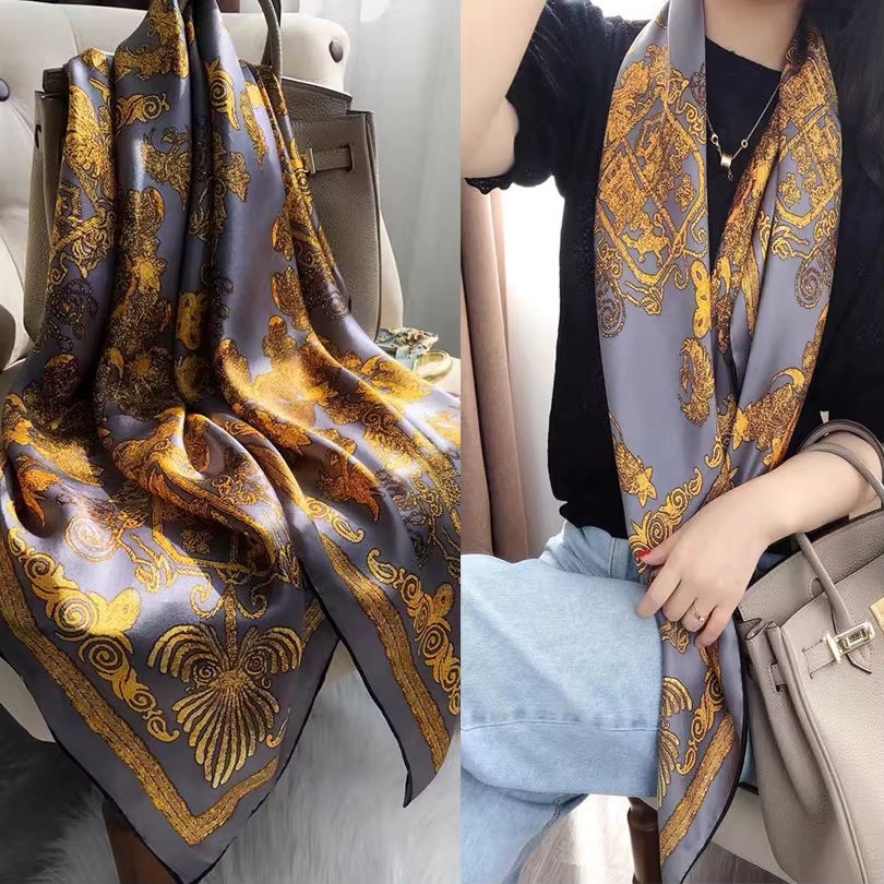 Foulard carré gris or 100% naturel pour femme