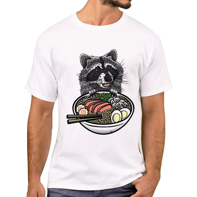 TEEHUB – T-Shirt à manches courtes pour hommes, humoristique et Vintage, Hipster, Ramen, raton laveur, Panda poubelle imprimé