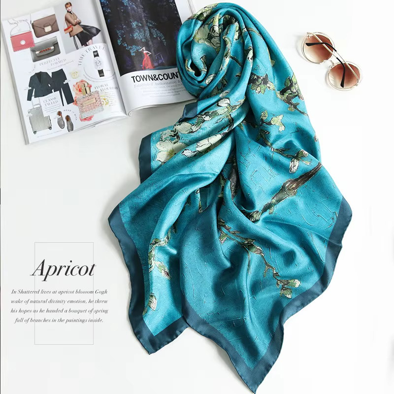 Espagne luxe foulard en soie femmes concepteur Van Gogh peinture à l'huile florale châles