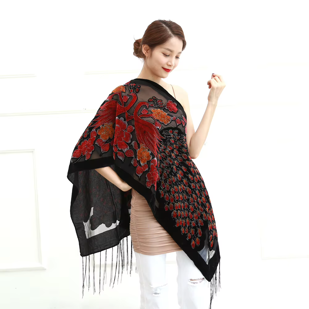 Écharpe paon vintage pour femmes