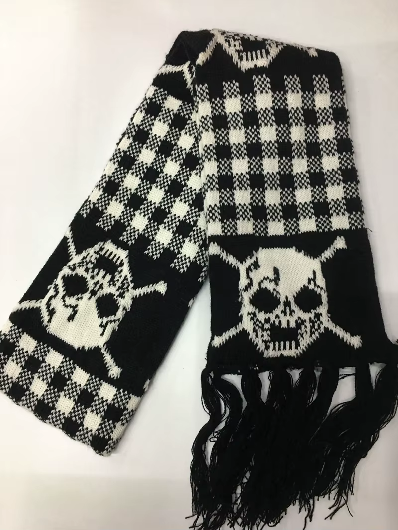Dragon crâne écharpe unisexe femmes homme hiver tricoté Pashmina châle noir acrylique