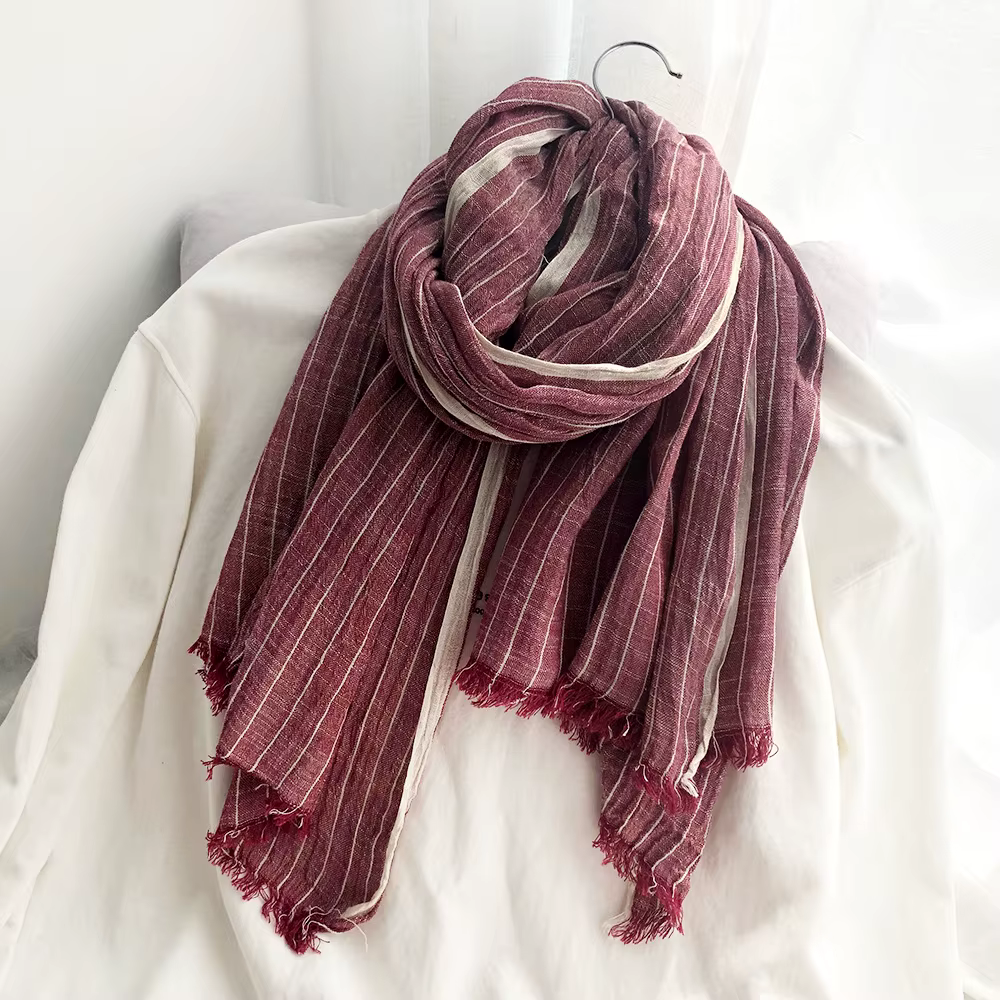 Écharpe en Coton et Lin à Rayures pour Homme