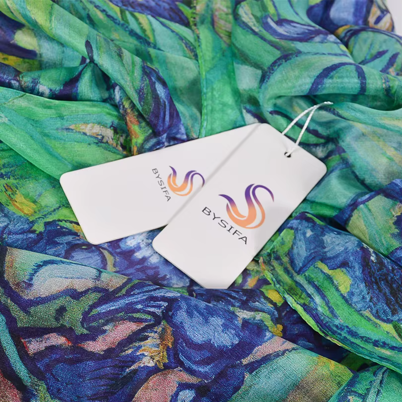 [BYSIFA] nouveau bleu vert foulard en soie châle femmes marque de mode 100% Pure
