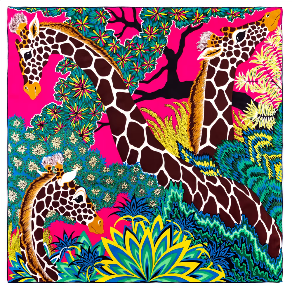 The Three Graces Foulard de marque de luxe avec imprimé Girafe pour femmes