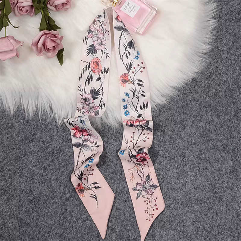 Rose marque écharpe femmes Foulard en soie sac foulards maigres nouveau Design poignet serviette