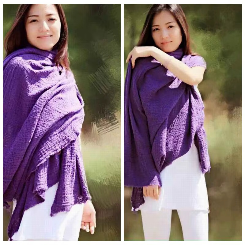 Femmes rides coton lin foulards enveloppes amples couleur unie Vintage écharpe femme 2020