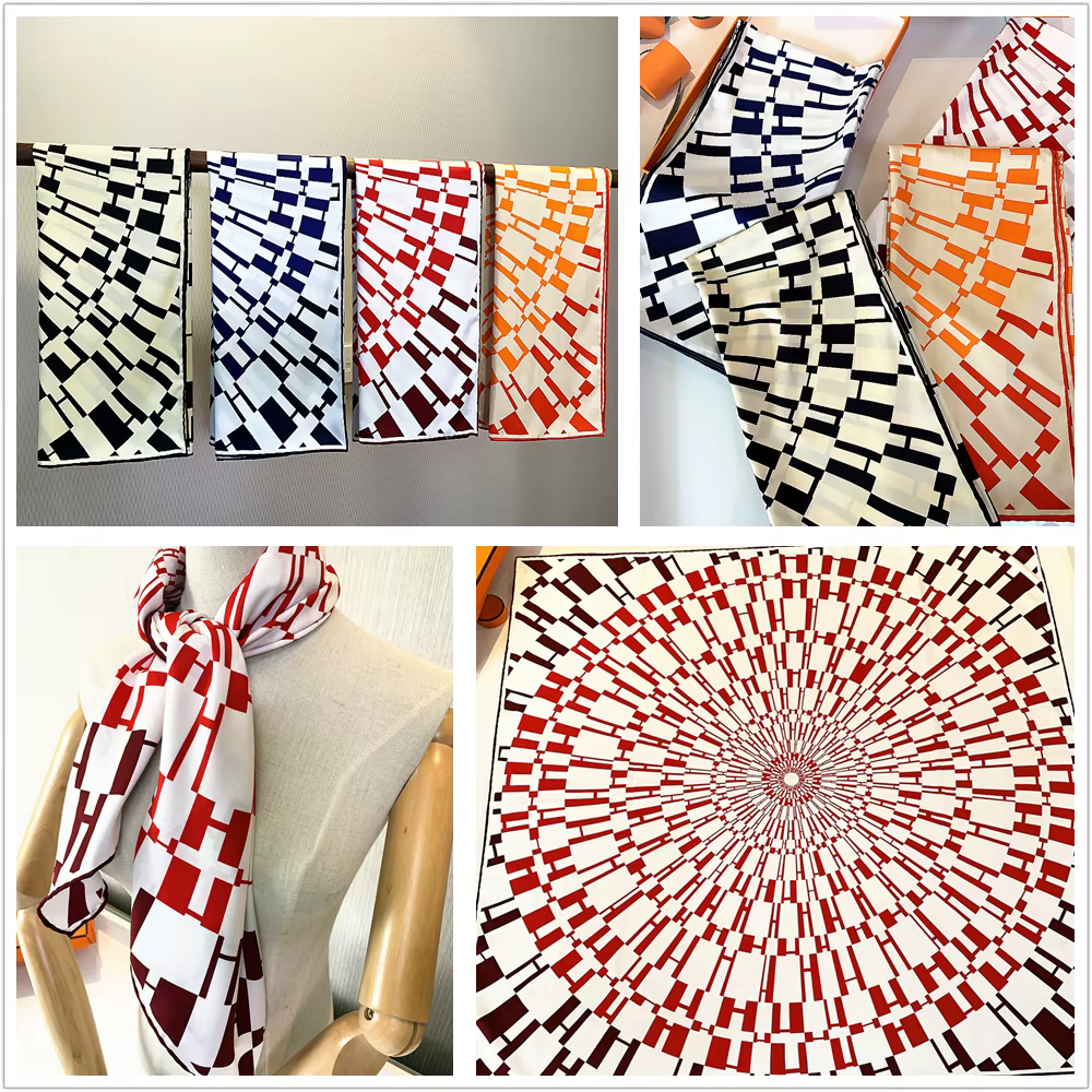 Cercle géométrique écharpe femmes foulard en soie marque de luxe