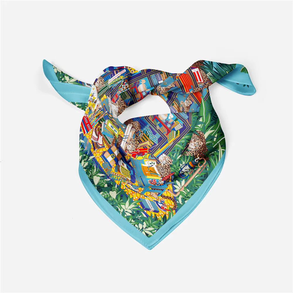 Foulard en soie sergé femme peinture indienne foulards carrés enveloppes Bandana petit Hijab
