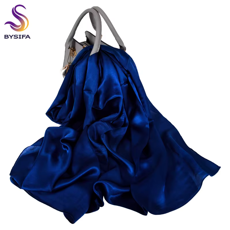 BYSIFA – foulard en soie 100% bleu foncé