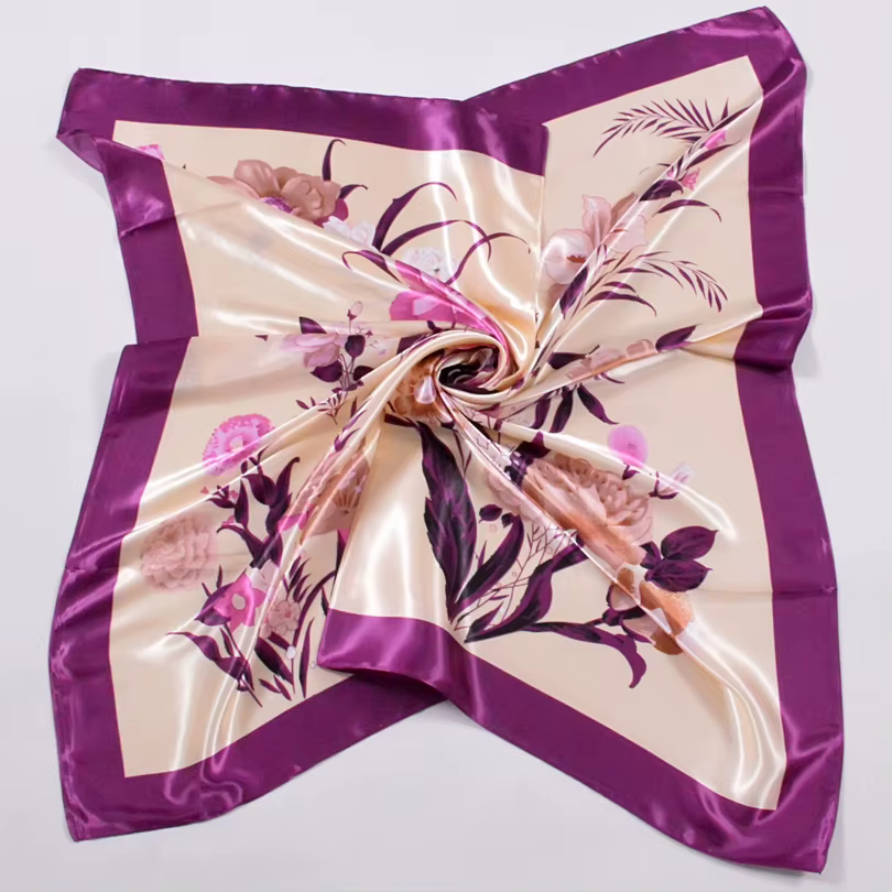 Injplanchers f-Grand Foulard Carré Vert en Satin Imprimé pour Femme