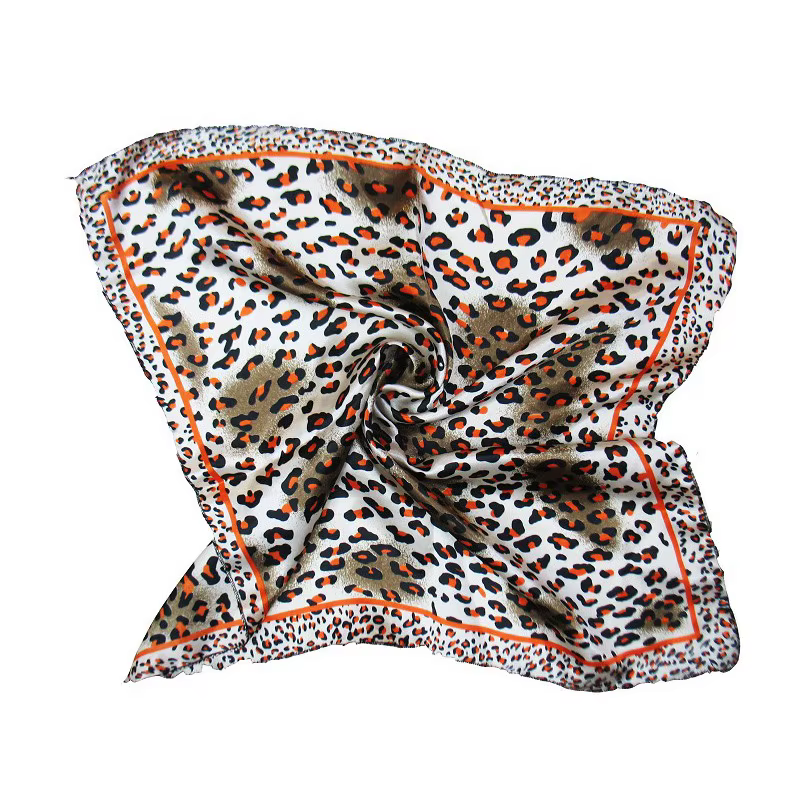Foulard carré cravate à cheveux mode coréenne imprimé Animal léopard affaires petite tête cou Satin