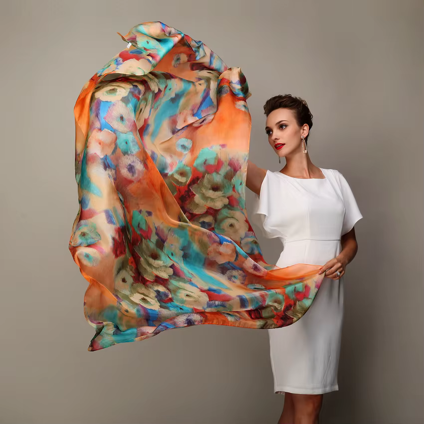 Écharpe longue en soie pour femme