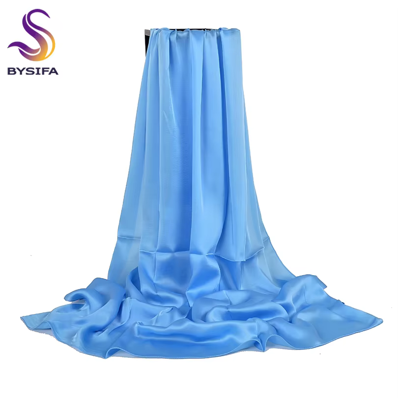 BYSIFA – foulard en soie bleu clair pour femmes