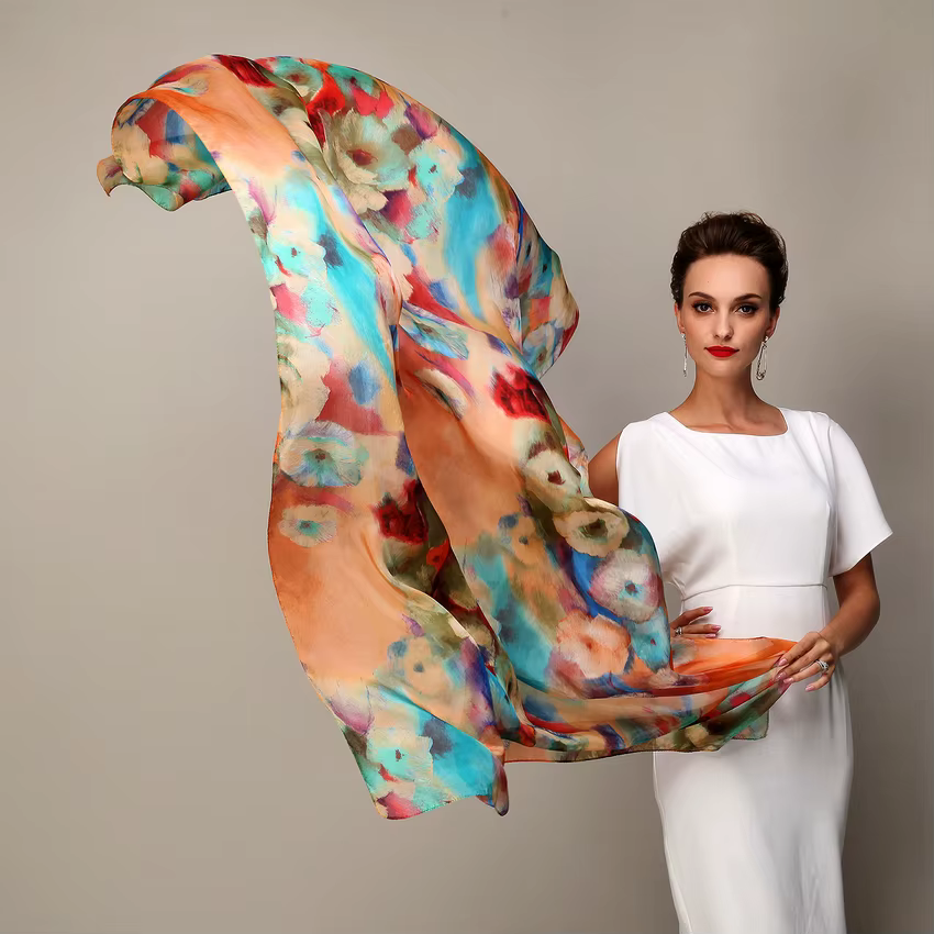 Écharpe longue en soie pour femme