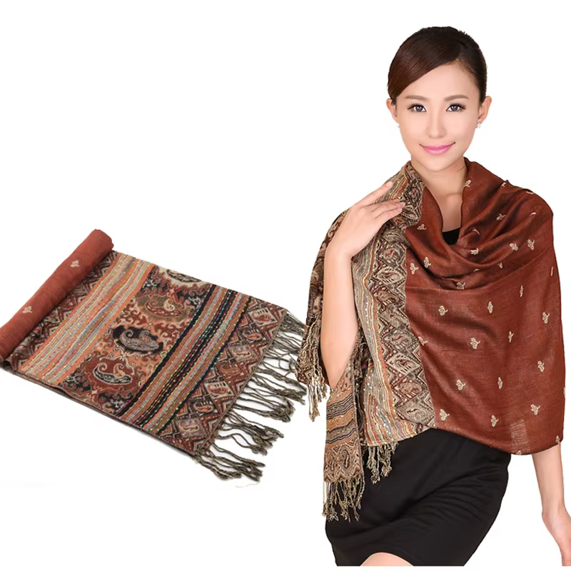 Nouvelle mode couleur bordeaux chinois femmes Pashmina Hijab Chal automne hiver offre spéciale foulards châle gland Bufanda 011506