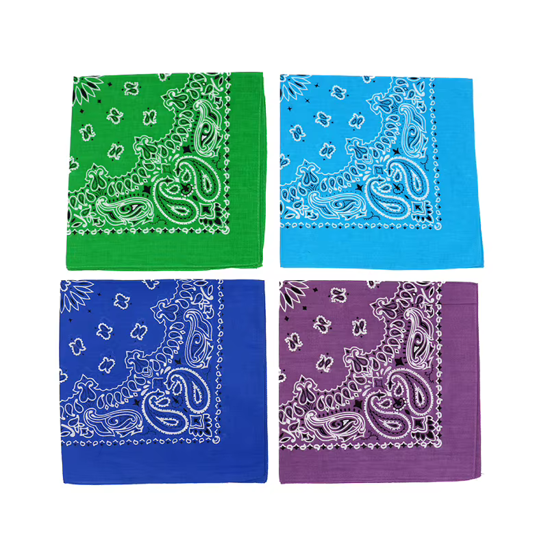Hip-hop hommes Bandana écharpe imprimé Paisley en bleu vert violet couleur coton bandeau mouchoirs