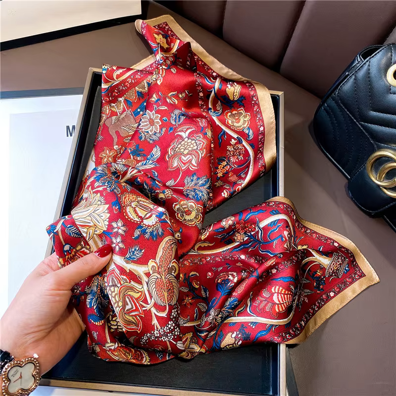 Foulard de luxe femmes printemps imprimé 100% foulards en soie véritable enveloppement châle carré bandana dame nouveau