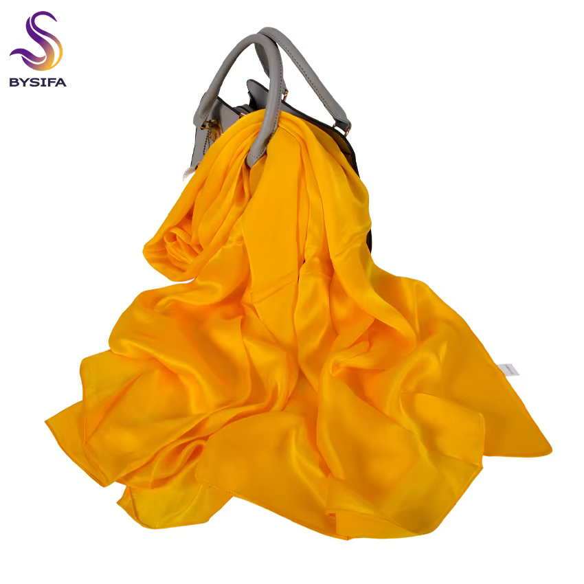 [BYSIFA] foulard en soie verte Pure châle femmes mode luxe Georgette