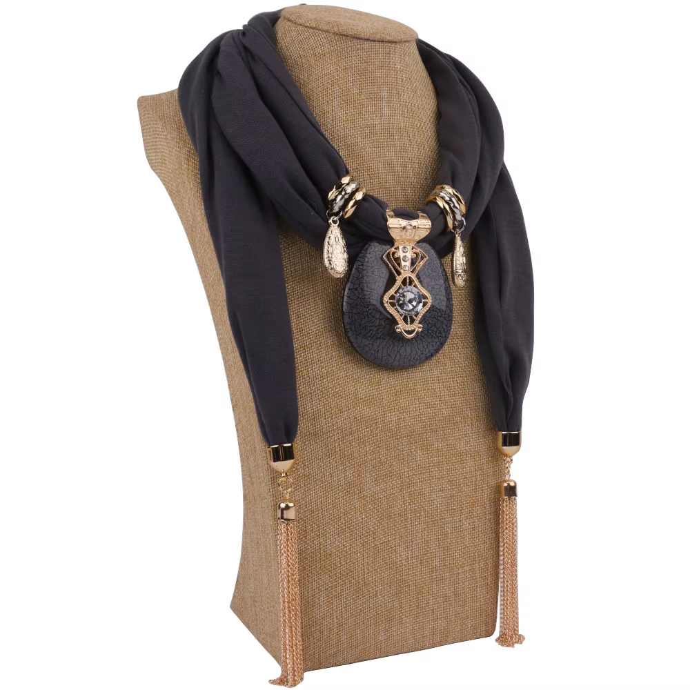 Mode femmes couleur unie gland Wrap écharpe multi-style décoratif bijoux collier pendentif