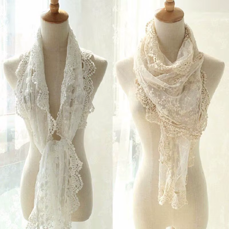Nouveau élégant femmes longue écharpe broderie florale Crochet maille dentelle garniture châle foulards mode Lolita