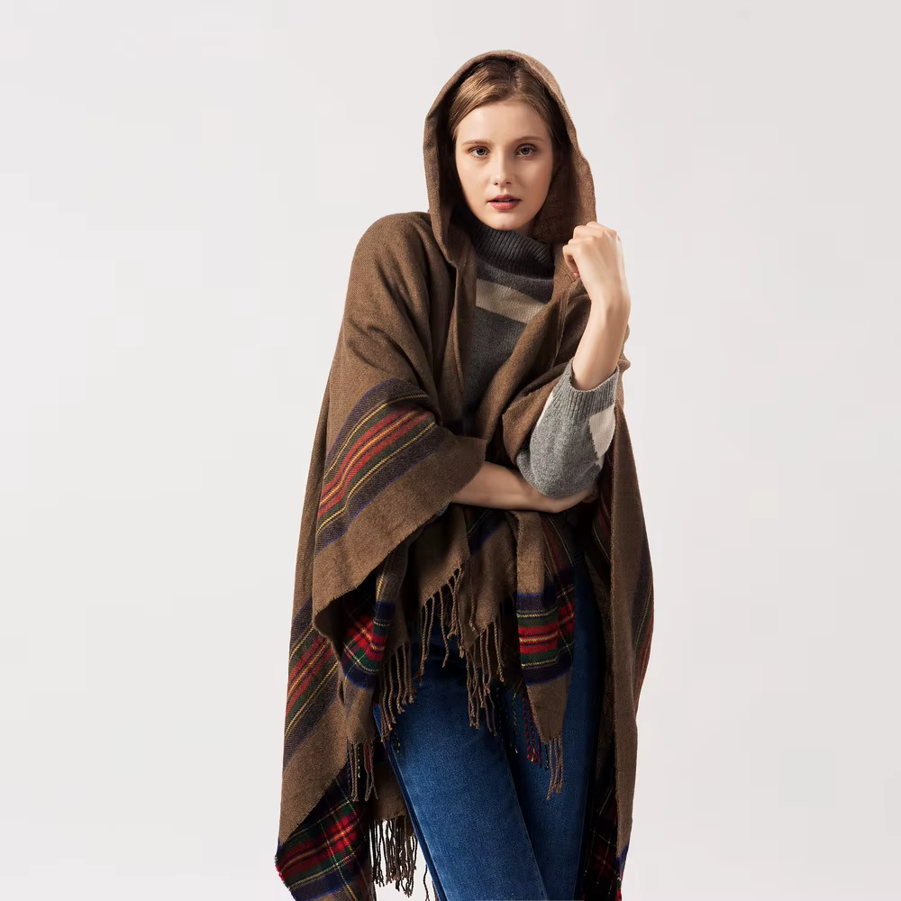 Nouveau design 100% foulard acrylique femme automne/hiver chaud mode cape poncho 130*150CM noir/gris/vin rouge/kaki tippet châle