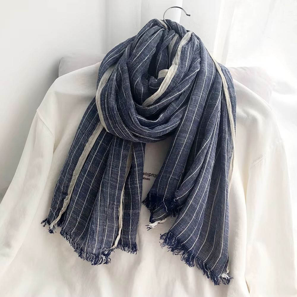 Écharpe en Coton et Lin à Rayures pour Homme