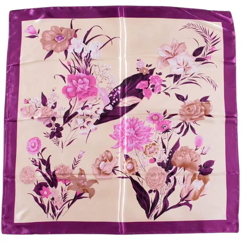Injplanchers f-Grand Foulard Carré Vert en Satin Imprimé pour Femme
