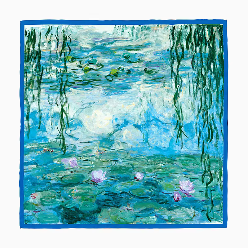 Monet peinture à l'huile sergé 100% foulard en soie mode Bandana femmes écharpe enveloppes 53 cm foulards carrés Hijab