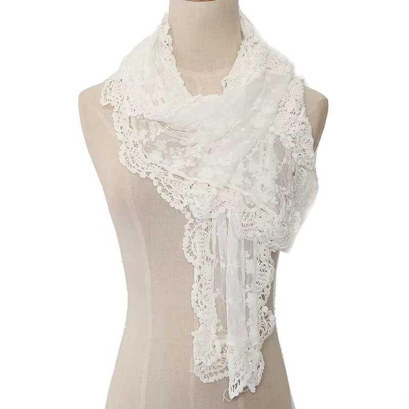 Nouveau élégant femmes longue écharpe broderie florale Crochet maille dentelle garniture châle foulards mode Lolita