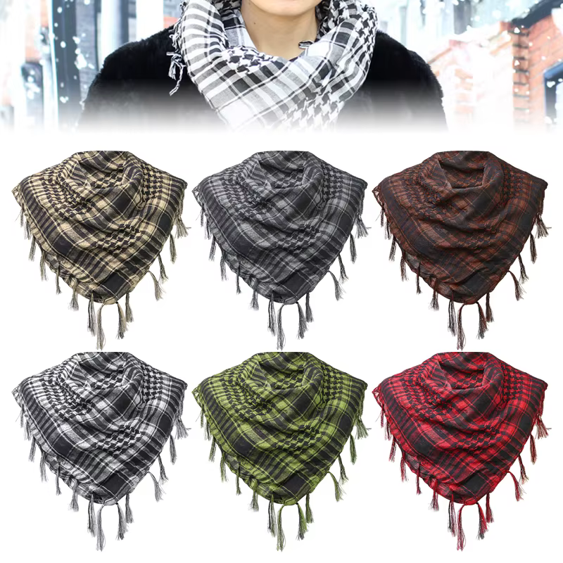 Écharpe Keffiyeh à carreaux avec pompons