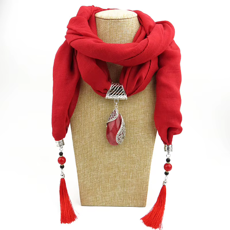 Femmes longues écharpes exagérant pendentif collier dame anneau écharpe