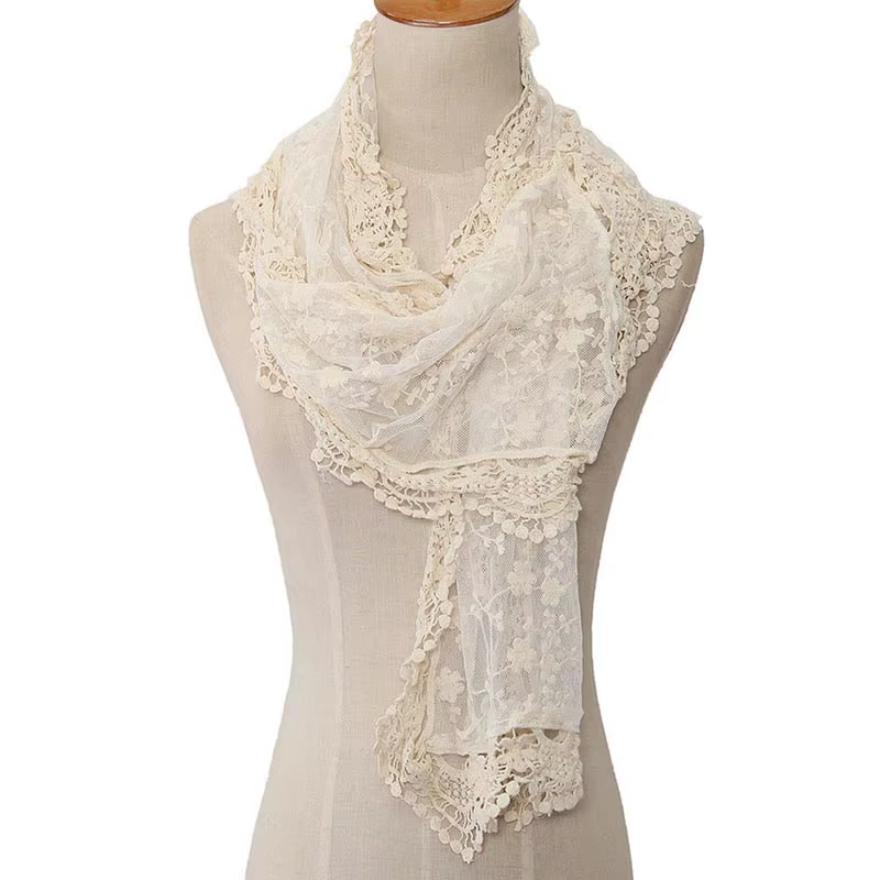 Nouveau élégant femmes longue écharpe broderie florale Crochet maille dentelle garniture châle foulards mode Lolita