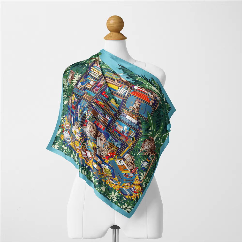 Foulard en soie sergé femme peinture indienne foulards carrés enveloppes Bandana petit Hijab