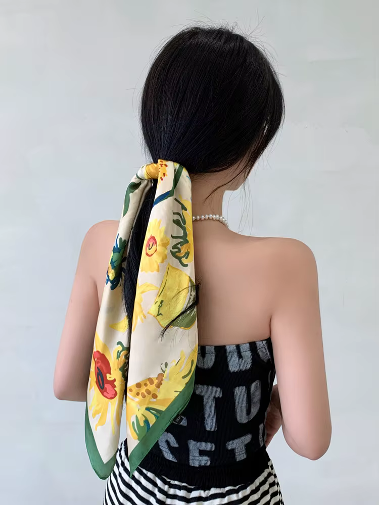 Nouveau foulard carré vert effet peinture à l'huile pour l'été