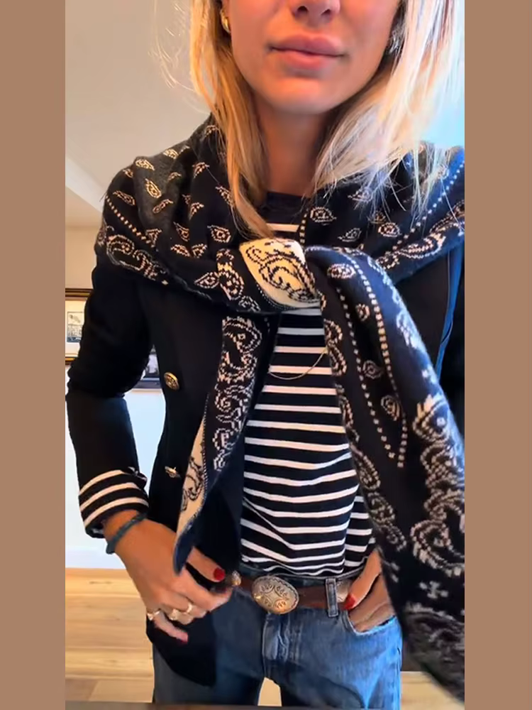 Écharpe Tricotée Réversible en Jacquard pour Femme