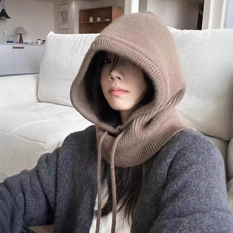 Écharpe à capuche tricotée chapeau cagoule en tricot coréen extérieur