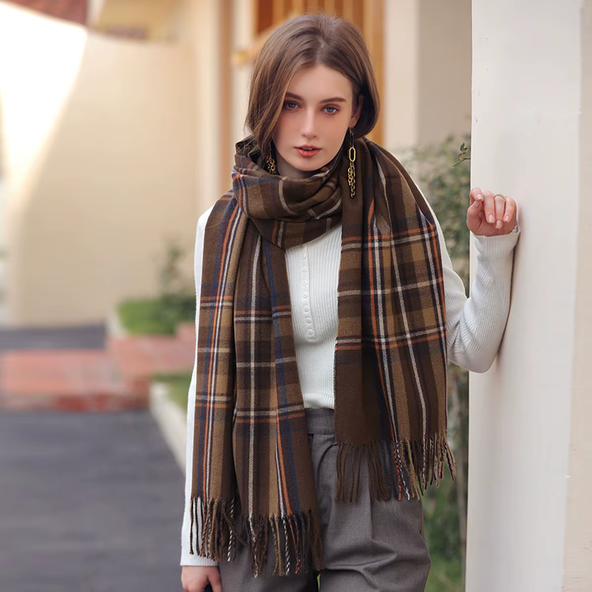 Écharpe chaude en Tartan de Style écossais pour femmes