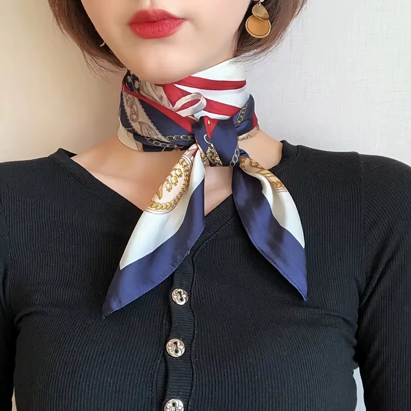 Une écharpe carrée avec un motif de boutons en cuir