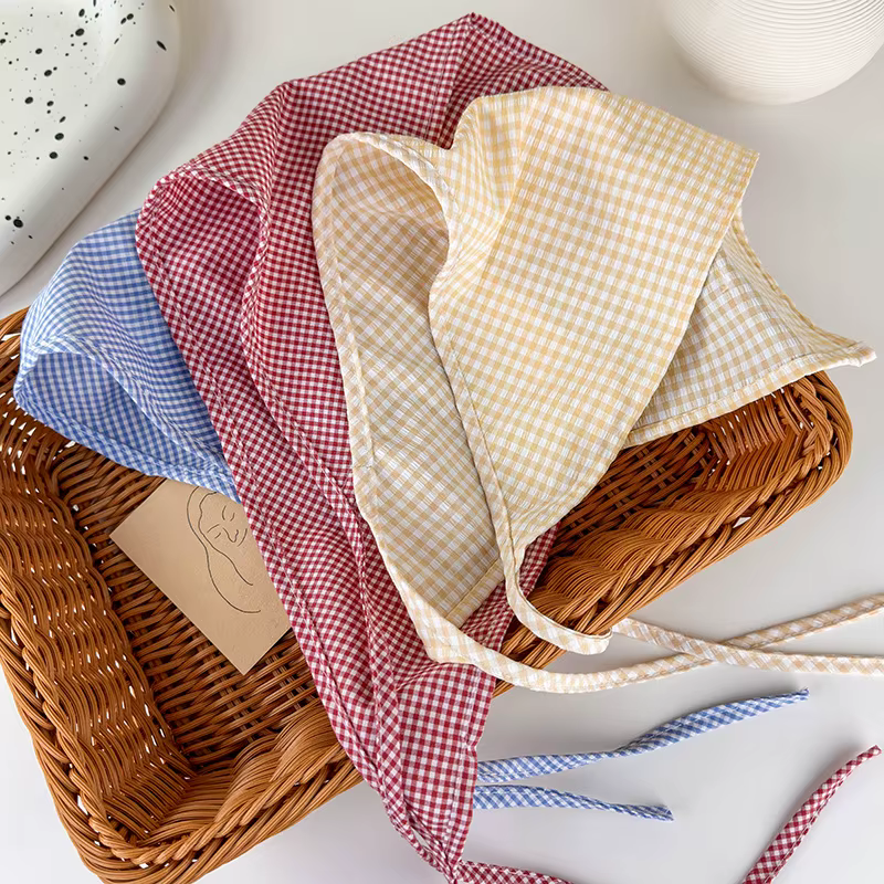 Foulard à carreaux de style campagnard français pour femmes