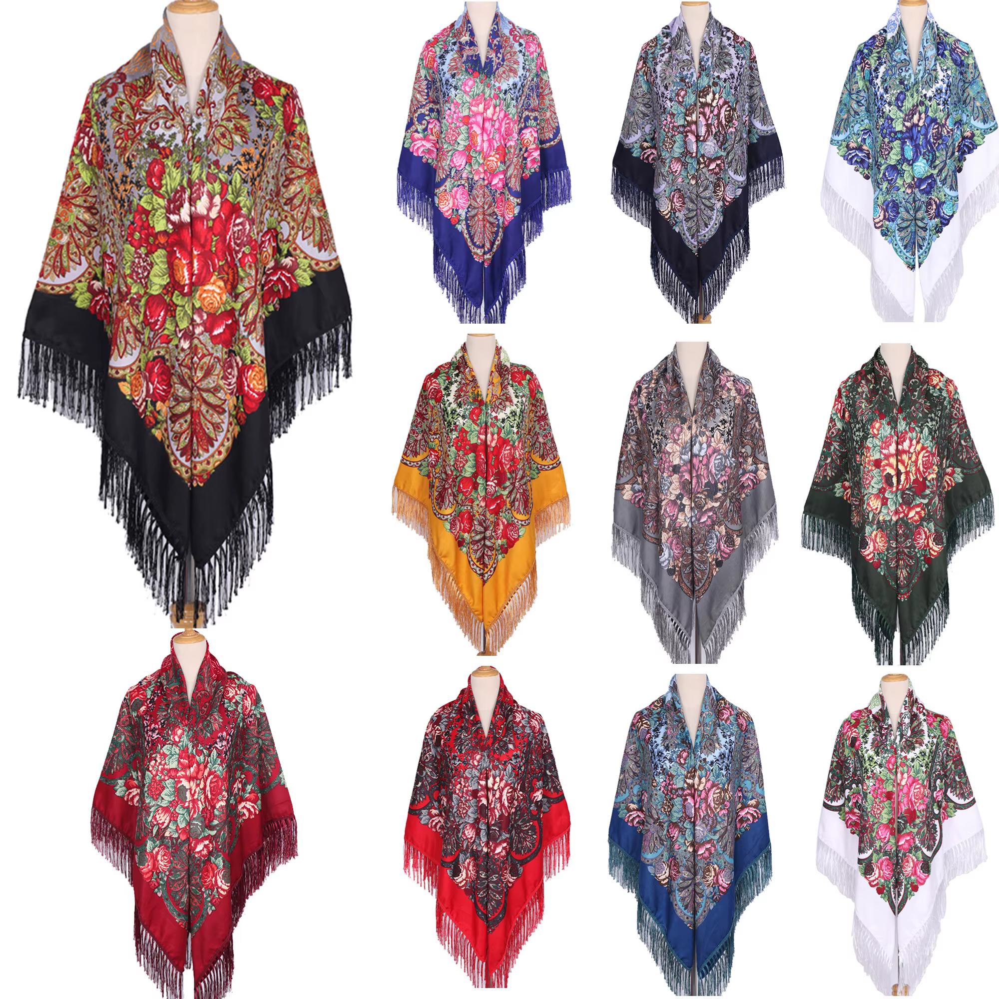 160*160 cm ethnique grande écharpe carrée pour femme châles gland imprimé fleuri foulard Turban enveloppes russe Babushka Bandana couverture