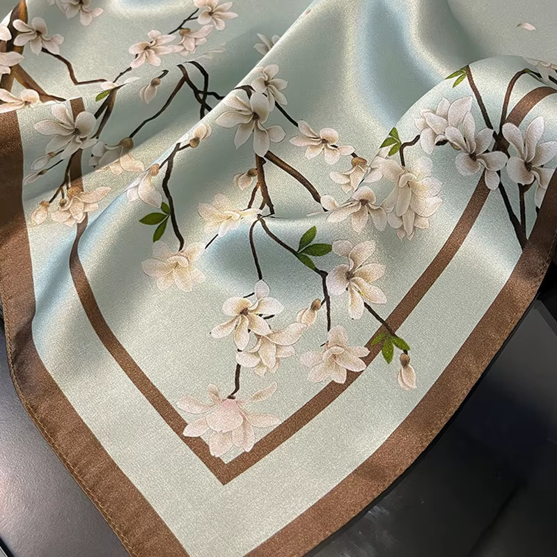 Chic 100% soie Foulard carré femmes imprimé Magnolia