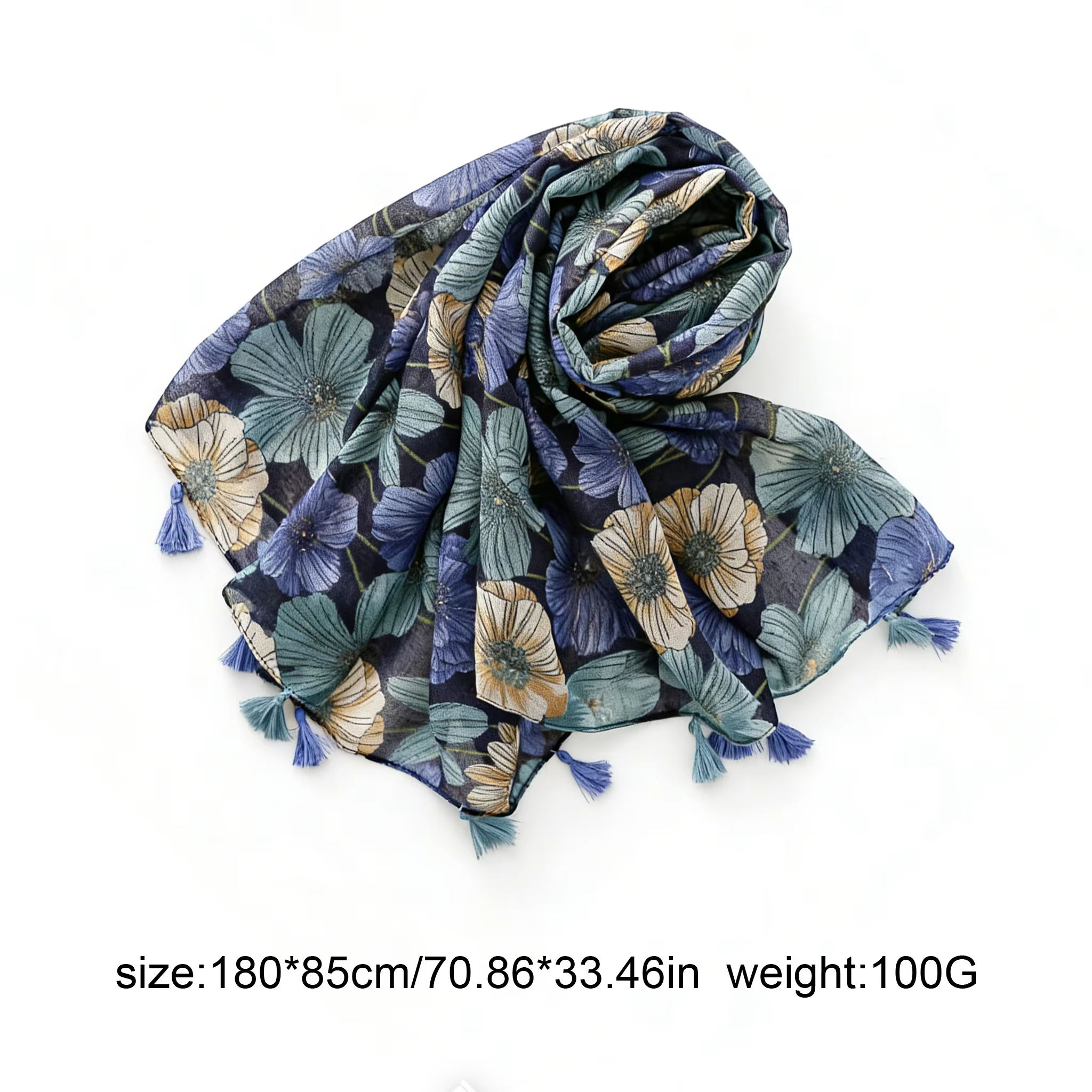 Écharpe florale bleu marine et beige pour femme
