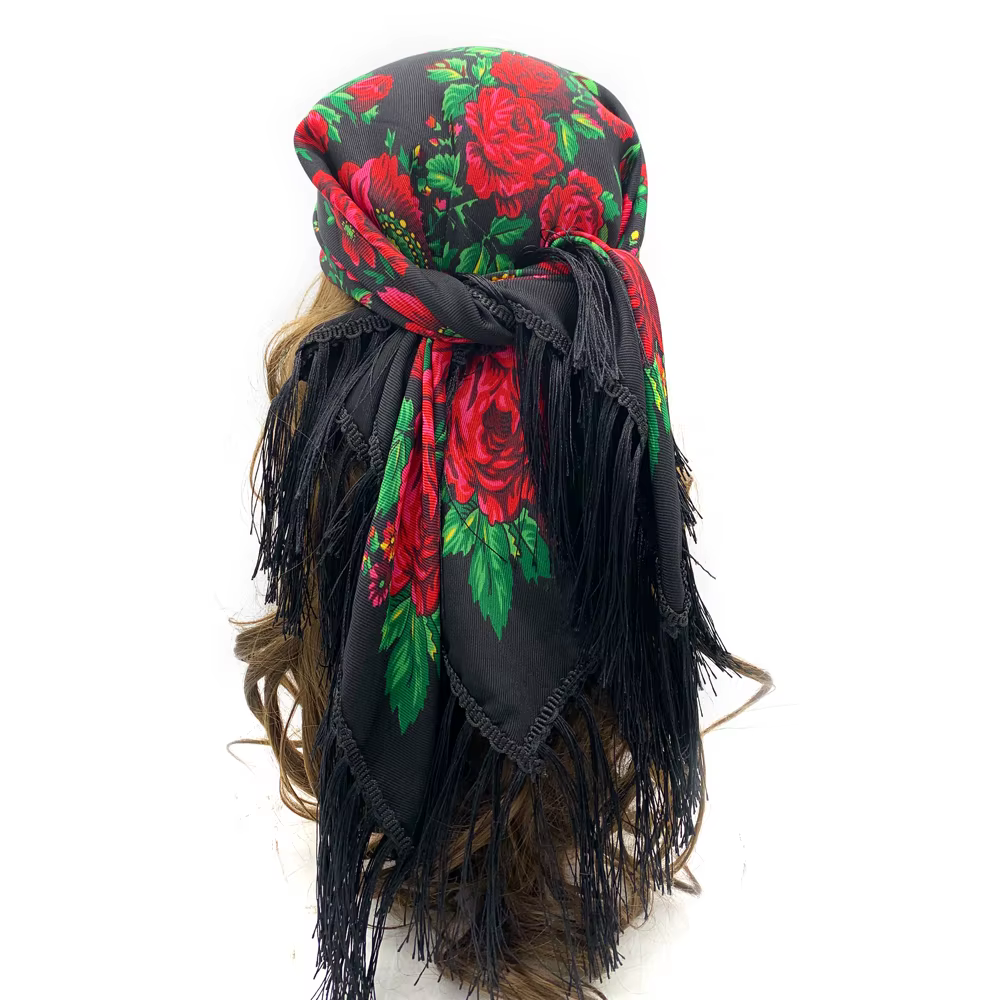 Écharpe carrée russe femmes luxe imprimé fleuri frangé Bandana foulards paréo dame bandeau
