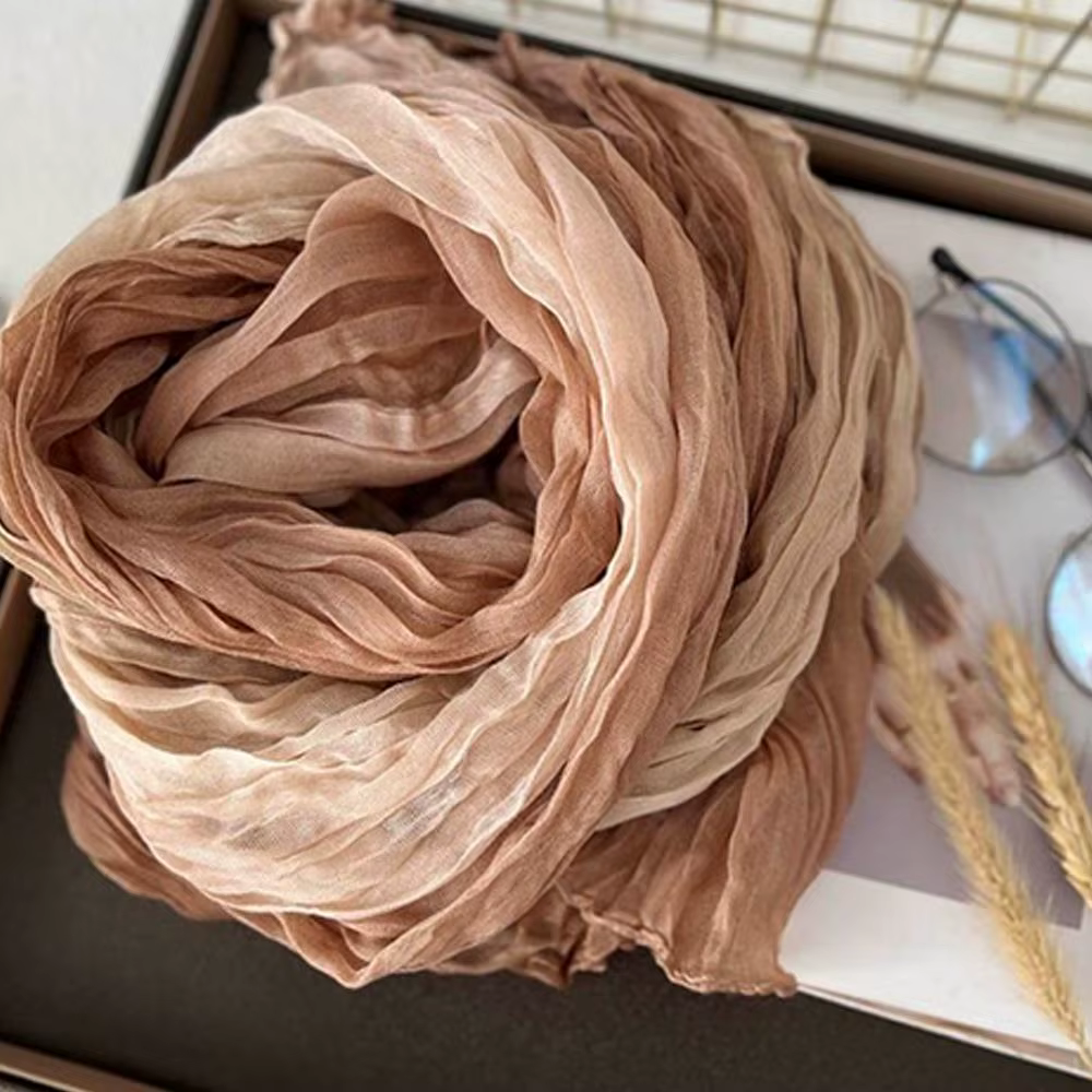 Foulard en lin de coton rétro automne hiver plissé soie longs châles musulman froissé Hijab