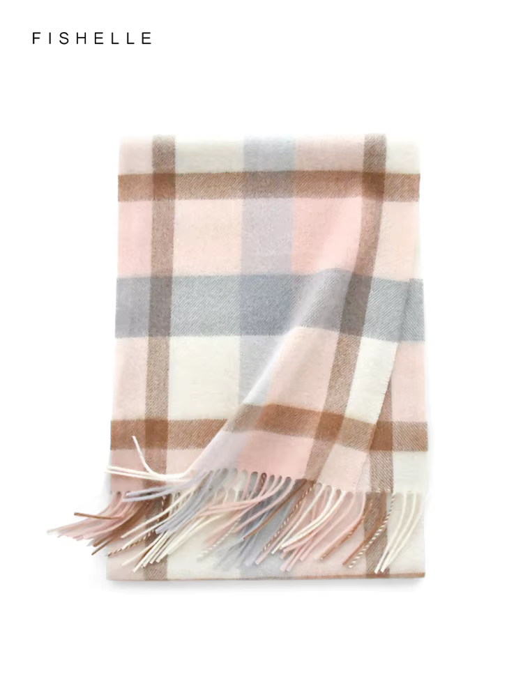 Écharpe à Carreaux Rose 100% Laine pour Femme et Homme